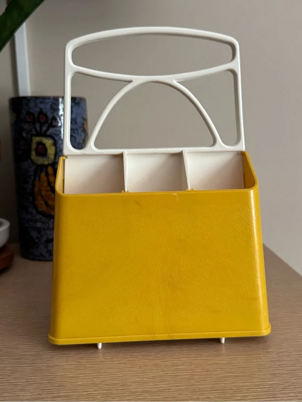 70s Vintage Yellow & White Plastic Utensil/Accessory Caddy - Picture 2 of 9